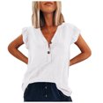 thumbnail image 2 of Fesfesfes Women Short Sleeve Tshirt Women's Summer Printed V-Neck Short Sleeve Top Solid Linen Loose Shirt T-shirt Women Short Sleeve Workout Tops XL(US:10), 2 of 7