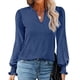 thumbnail image 1 of Blusa con volantes, manga abullonada, cuello en V, manga larga, color puro, tops de moda para mujer, 1 of 6