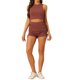 thumbnail image 2 of Conjuntos de 2 piezas INSPIRE CHIC para el verano, top corto de tirantes de canalé elástico y pantalones cortos fruncidos XL Rojo Ladrillo, 2 of 6