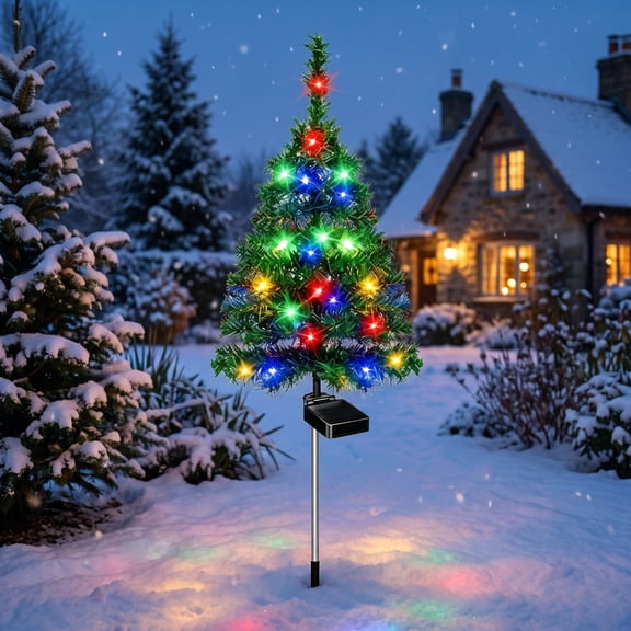 Aurorax Green Christmas Tree with Lights,Christmas Decorations Outdoor Lights,Waterproof Holiday Lights Outdoor Front Porch Yard Stakes Home Decor