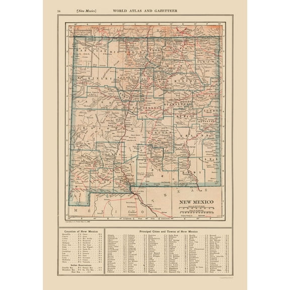 Historic State Map - New Mexico - Reynold 1921 - 23 x 32.65 - Vintage Wall Art