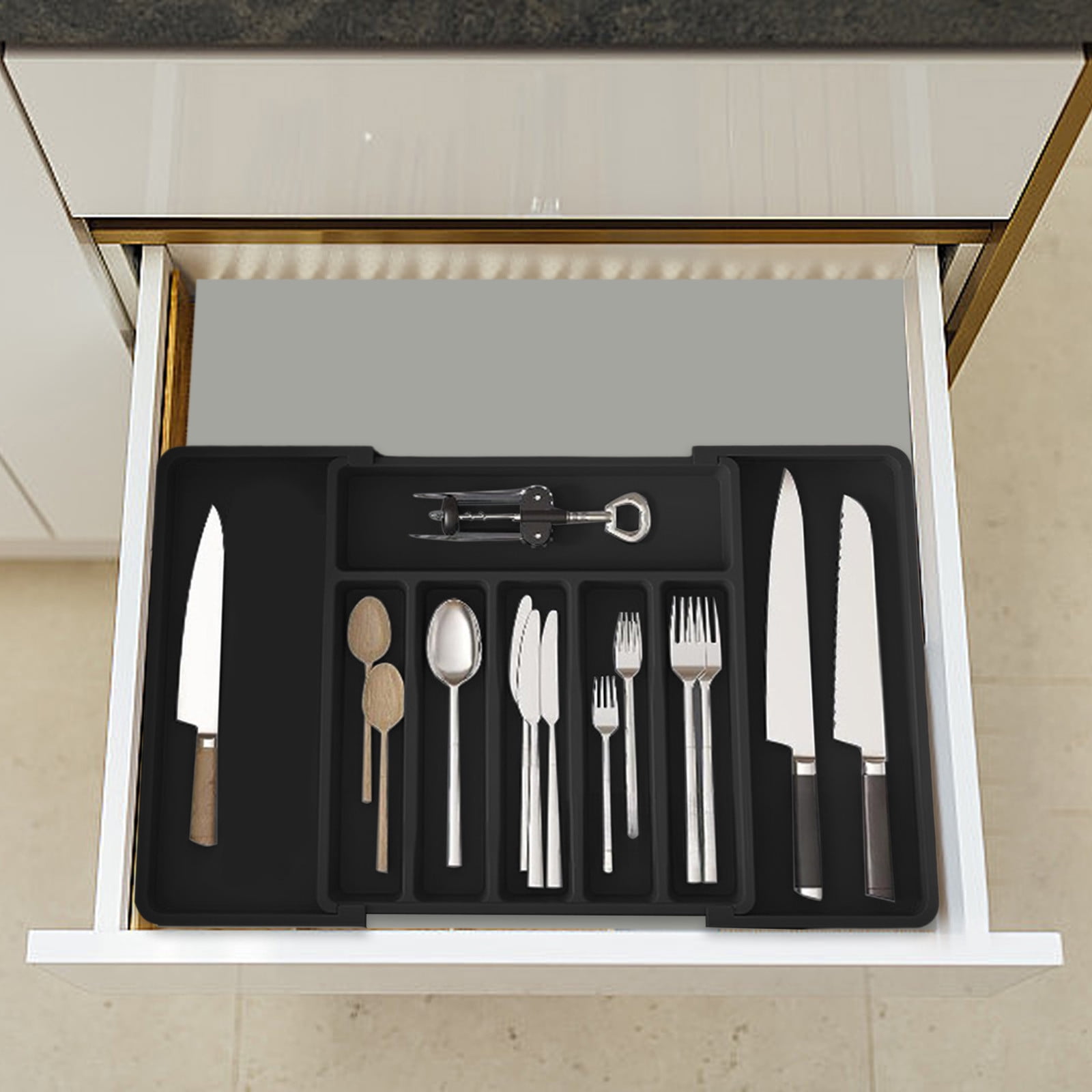 LHNFT Silverware Organizer - Expandable Kitchen Drawer Organizer, Adjustable Utensil Organizer, Cutlery Drawer Organizer for Forks, Knives, Multipurpose Kitchen Organizers and Storage Solution