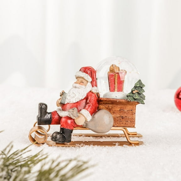 Decorative Santa Claus Figurine on Sleigh with Snow Globe, Creative Chic Christmas Home Decor
