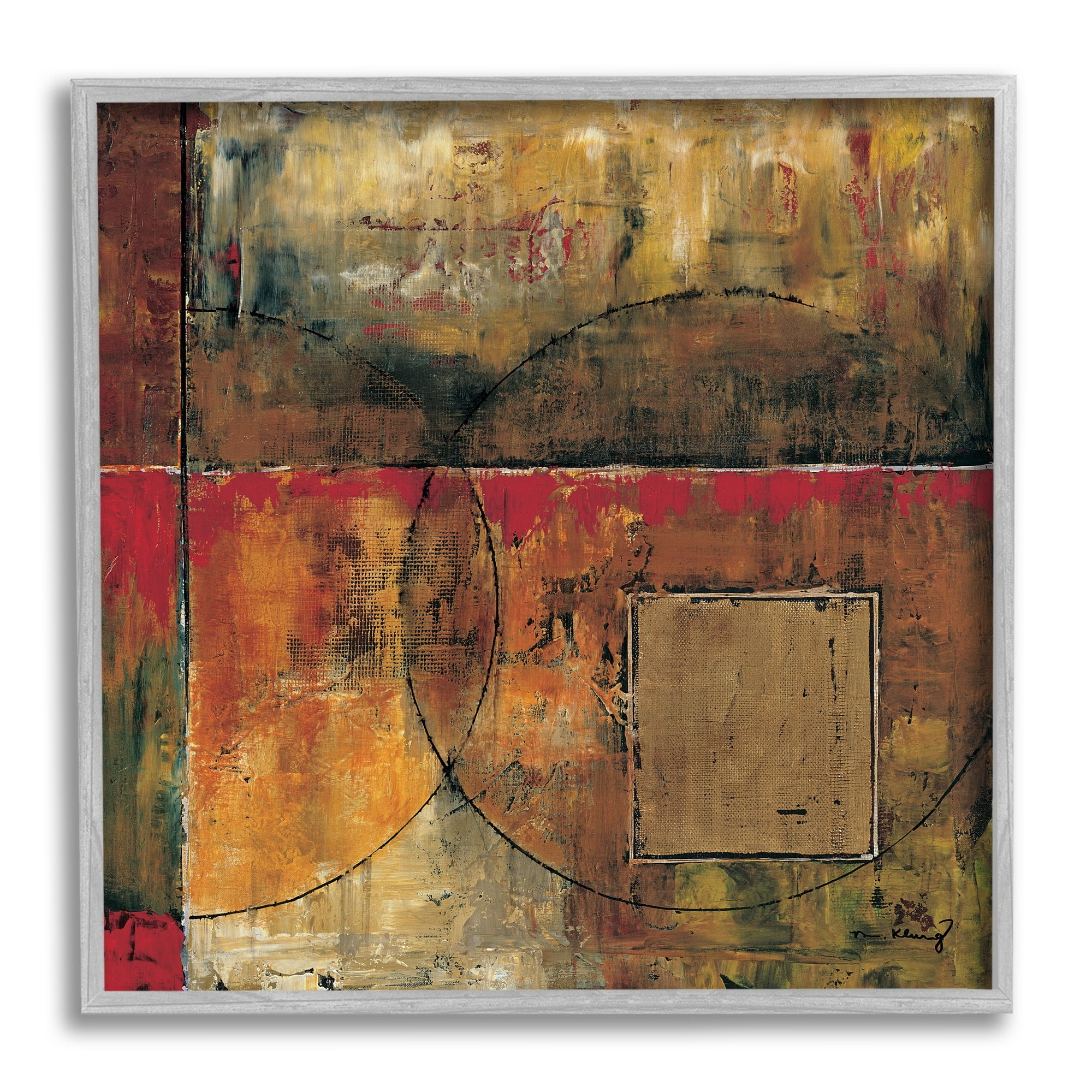 Stupell Industries Abstract Shapes and Lines Composition Red Brown Painting, 12 x 12,Design by Mike Klung