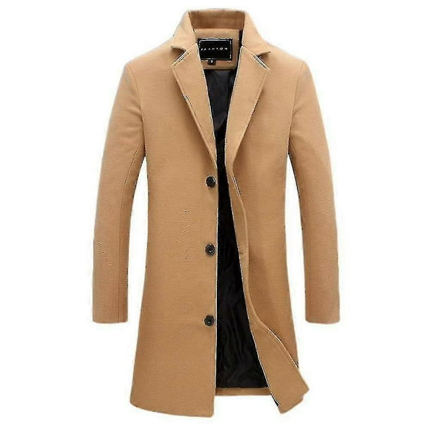 Abrigo clásico de lana para hombre, talla grande, cálido, de invierno, con una sola botonadura, largo, informal, ajustado, s202412241053