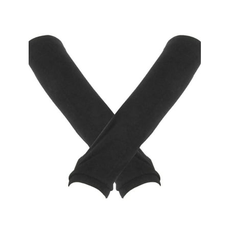 Black Elastic Glove - Black Knitted Elastic Fingerless Winter Gloves for Women