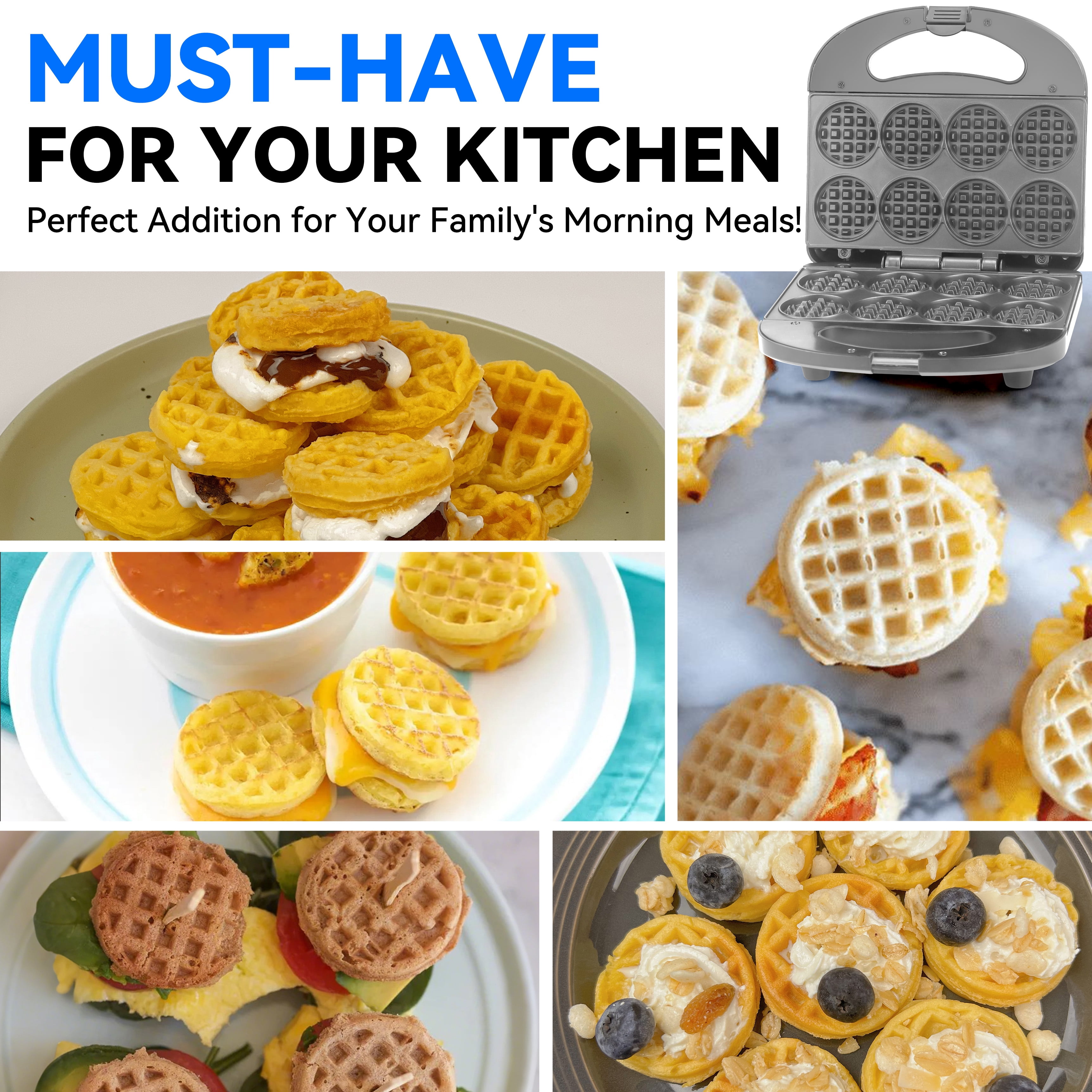 Mailand 8 x 2'' Mini Waffle Maker Machine, Waffle Iron, Non Stick Surface, Brush & Recipe Included, Black