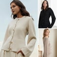 thumbnail image 2 of Women Sweater Coat Round Neck Long Sleeve Single Breasted Knitting Tops Solid Color Slim Fit Ribbed Trim Knitwear with Pockets, 2 of 8