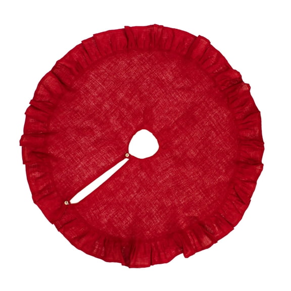 Amy's HomeGoods Holiday DÃ©cor Ruffle Trim Jute Burlap Xmas Tree Skirt (Red, 53" Round Tree Skirt)