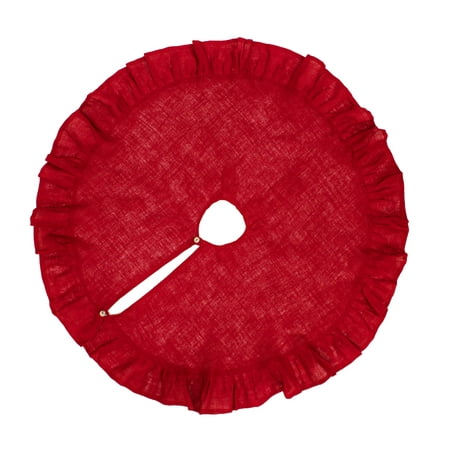 Amy's HomeGoods Holiday Décor Ruffle Trim Jute Burlap Xmas Tree Skirt (Red, 53