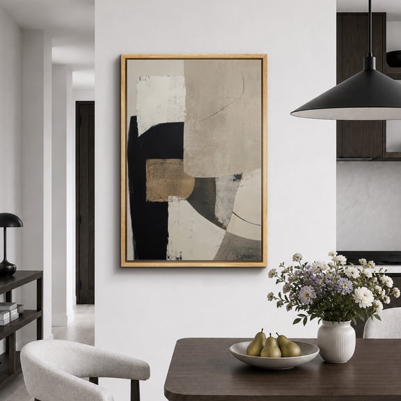 Framed Canvas Print Black Beige Geometric Wall Art Abstract Artwork Decoration for Living Room Bedroom - 16"x24" NATURAL Frame