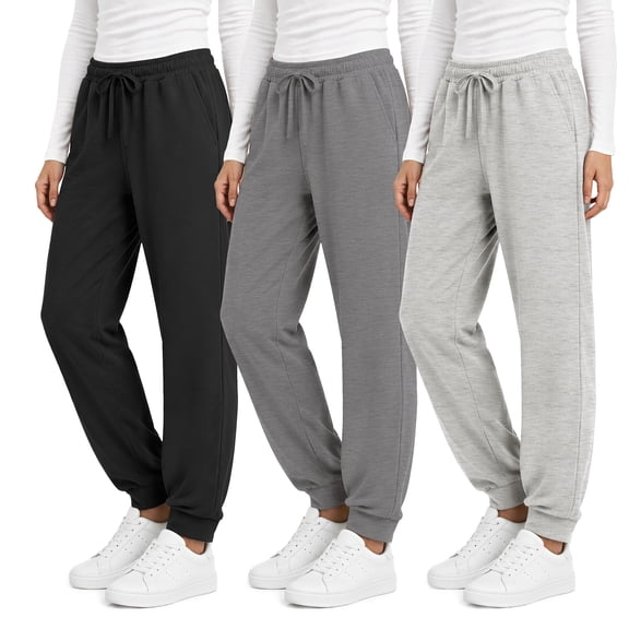 MOSHU 3 Pack Sweatpants for Women Athletic Joggers with Pockets Elastic Waist Lightweight Sweatpants Casual Soft Pants