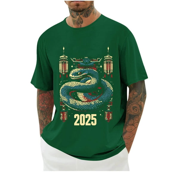 ZQUUVOU Men's T-Shirt Crew Neck Casual Printed Sports Short Sleeve Shirts (Army Green,M)