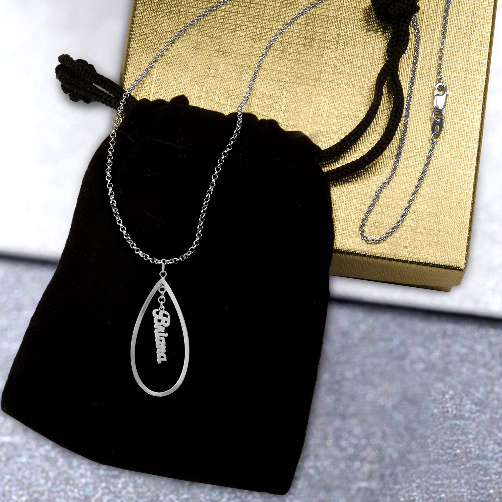 Personalized Teardrop Name Pendant in Sterling Silver or 14K Gold-Plated Sterling Silver