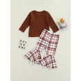 thumbnail image 4 of Seyurigaoka Baby Girls Outfits, Long Sleeve Crew Neck Tops with Plaid Flare Pants, 4 of 8