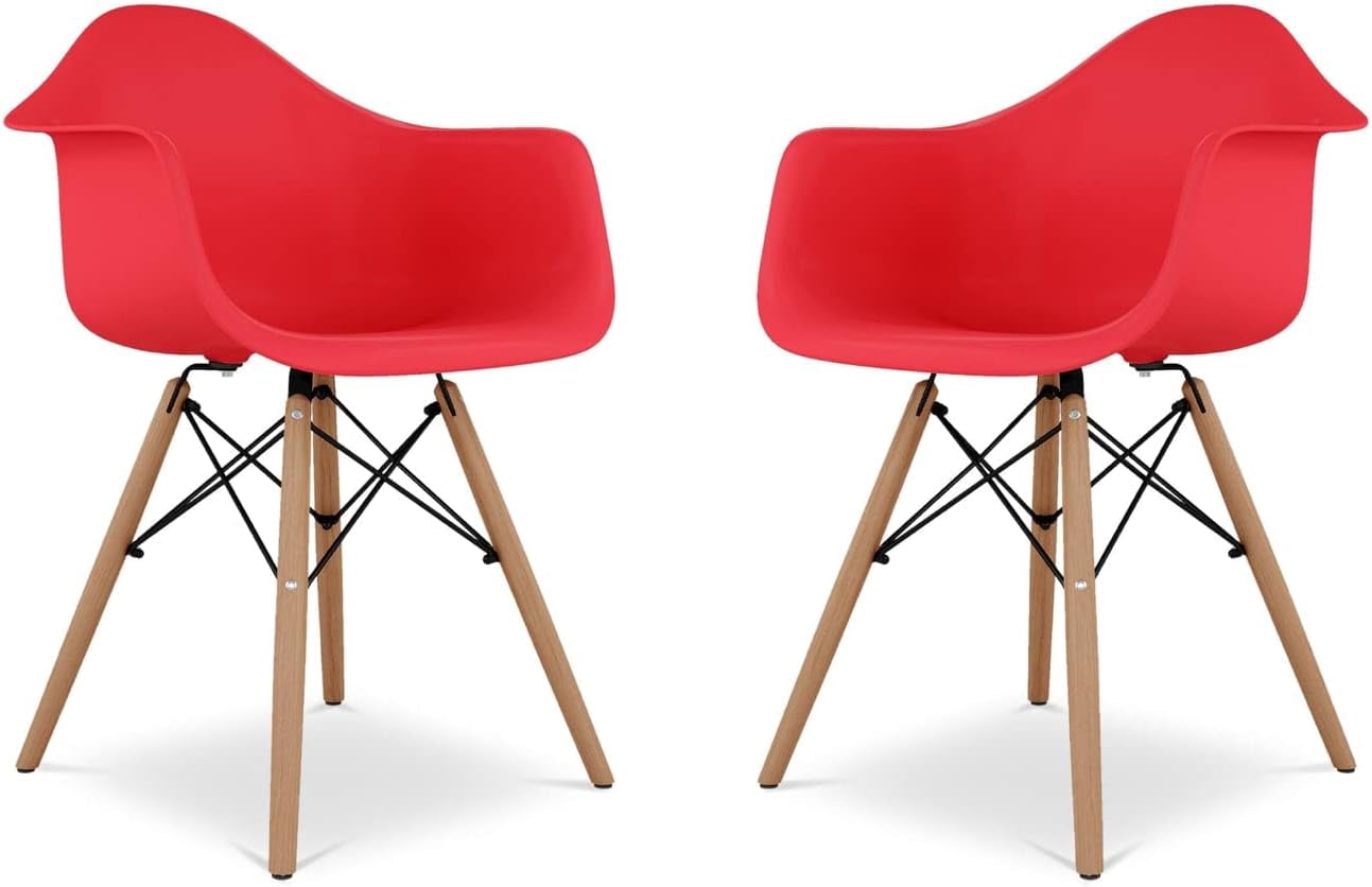17.5" Plastic and Beech Wood Armchairs in Red