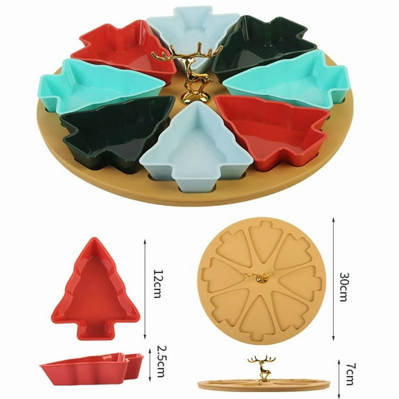HONMEET 1 Set Christmas Tree Shaped Platter: Compartment Food Tray For Christmas Appetizers - Fruit Dish & Candy Containers - Snack Organizer Candy Dish (8 Grid)