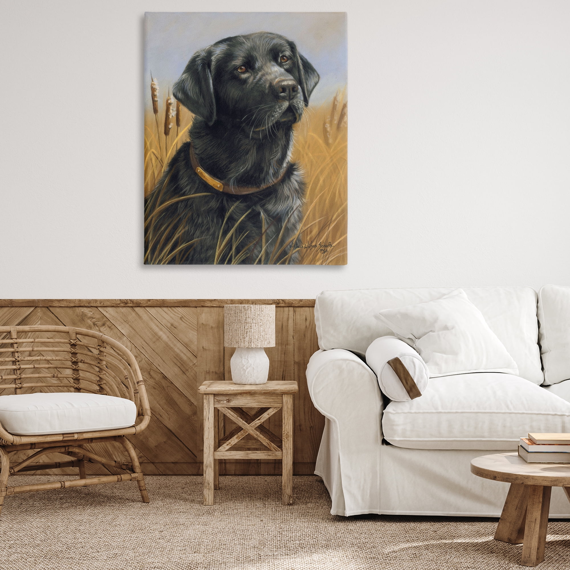 Stupell Industries Black Lab in Nature Animals Painting Wrapped Canvas Art Print Wall Art, 36 x 48