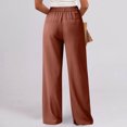 thumbnail image 5 of Arnsht Women's Solid Color Office Business Casual Pants High Waist Wide Leg Straight Dress Cotton Linen Pants Button Trousers Brown M, 5 of 8