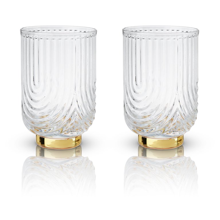 LowBall Cocktail Glasses, Ripple Pattern Hexagon Gold Rimmed Old-Fashi –  MyGift