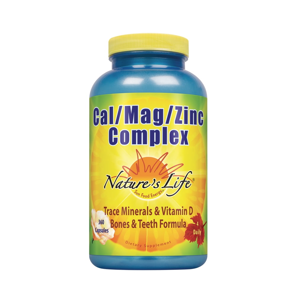 Abundantly sød Engel Nature's Life Cal Mag Zinc Complex | 100% Daily Value of Calcium, Magnesium,  Zinc & Vit D3 for Bone & Heart Health Support | 360 Vegetarian Capsules -  Walmart.com