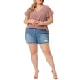thumbnail image 2 of Blusa de verano para mujer de talla grande Agnes Orinda, con cuello en V, mangas acampanadas y puntos suizos, 3X, color rosa, 2 of 7