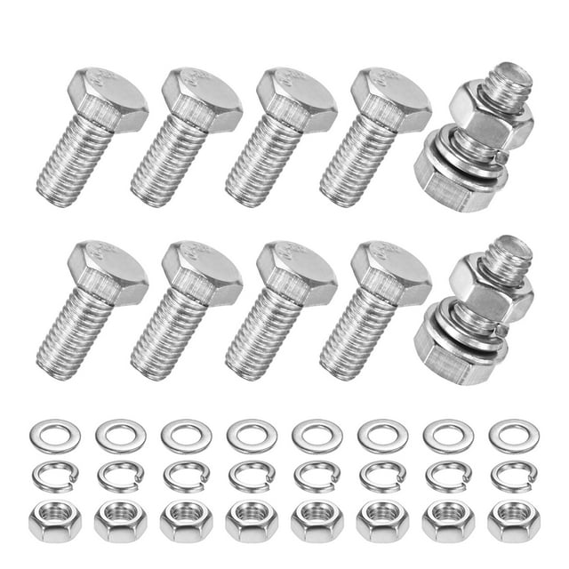 Uxcell Paquete de 10 Tornillos de Cabeza Hexagonal con Tuercas, Arandelas Planas y de Bloqueo M5x10mm