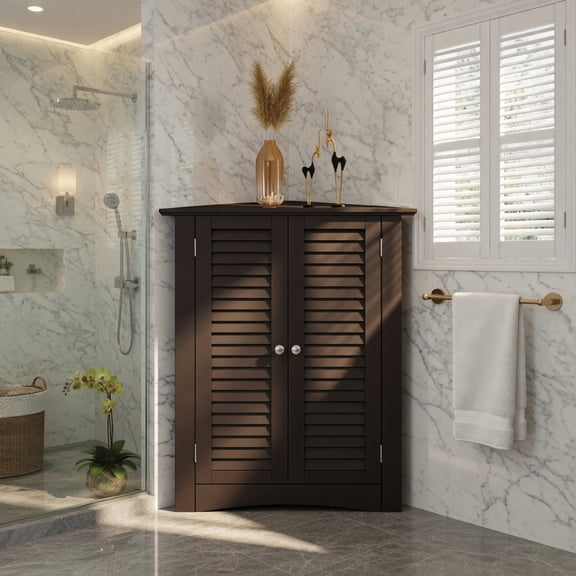 Demi Bonn Bathroom Storage Cabinet, Bathroom Floor Cabinet, Bathroom Corner Storage Freestanding Floor Cabinet with Shutter Door, for Bathroom, Living Room, Bedroom, Kitchen, Brown