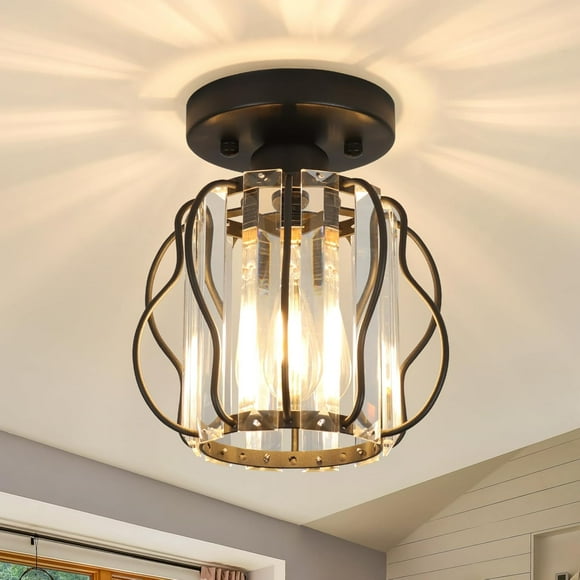 AIR-Hallway Ceiling Light Fixtures,Flush Mount Ceiling Light Fixture Crystal Lighting E26 Hallway Lighting for Foyer Entryway Bedroom Bathroom Closet Living Room(Black)