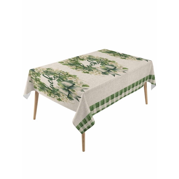 St. Patrick's Day Table Cloth, Watercolor Leaves Floral Plaid Wreath Waterproof Tablecloth for Rectangle Tables, Reusable Washable Fabric Table Cover for Restaurant Kitchen Dining Tables 54"x108"