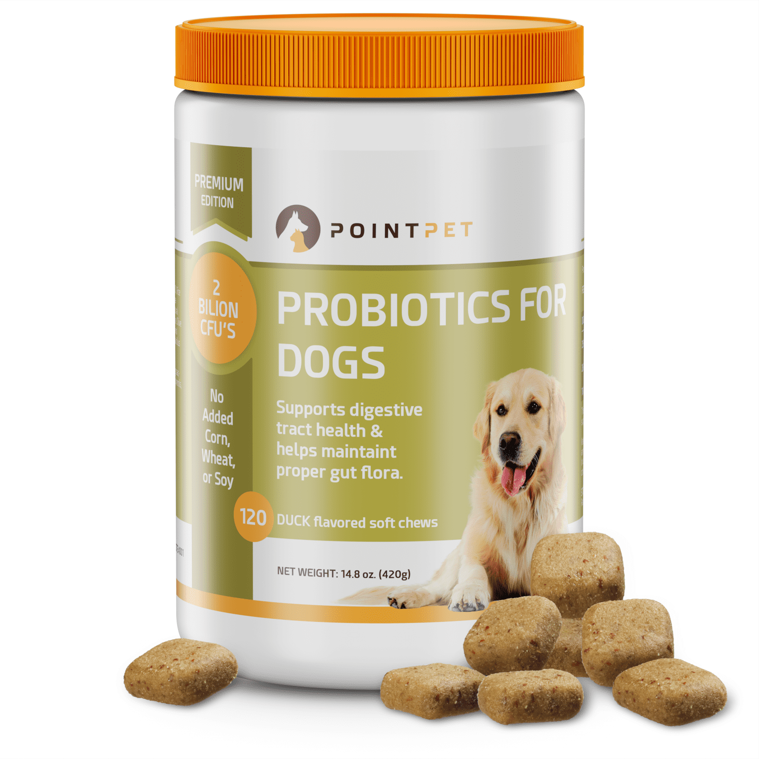 POINTPET Probiotics for Dogs - Natural Probiotic Supplement with Prebiotics,  Relief from Diarrhea, Dry and Itchy Skin, Gas, Constipation, Allergies -  Digestive and Immune Support, 120 Soft Chews 