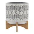 thumbnail image 2 of Ceramic 10" Aztec Planter On Wooden Stand, Gray, 2 of 5