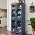 thumbnail image 4 of Joaxswe 67.2" Tall Sideboard Buffet Cabinet, Tempered Glass Doors, Wooden Storage Sideboard Cupboard for Dining Room, Hallway, Navy Blue, 4 of 8