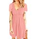 thumbnail image 3 of Vestido con botones delanteros y cuello en V Vestido frontal con botones de cintura alta y manga corta para mujer Primavera Verano Rosa M, 3 of 6