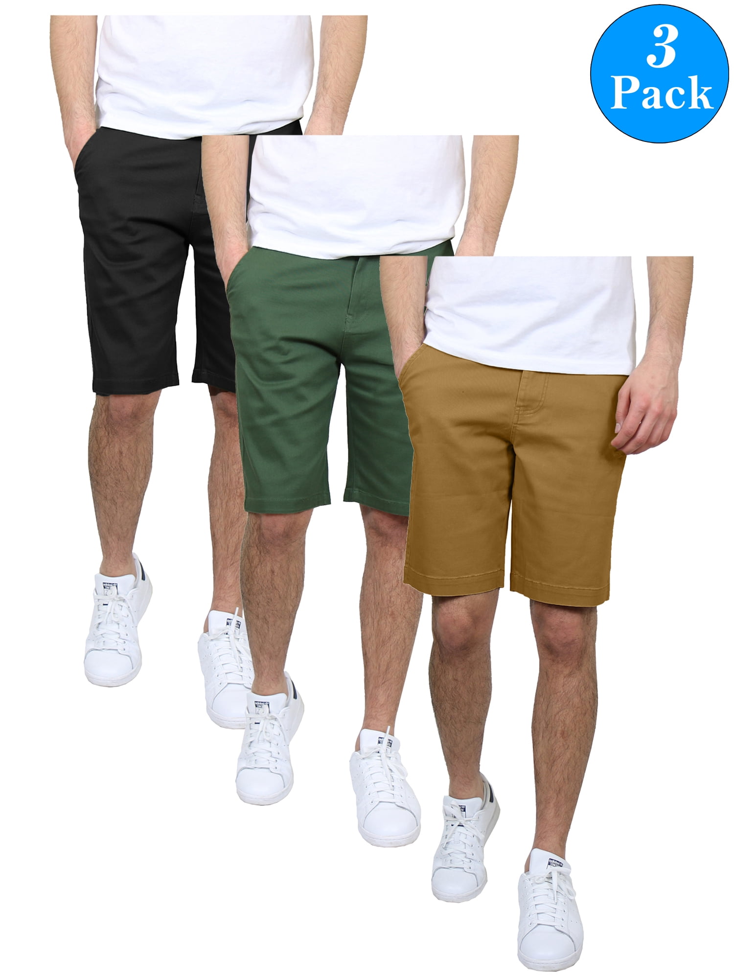 Mens 5-Pockets Flex Stretch Cotton Chino Shorts (3-Pack) - Walmart.com