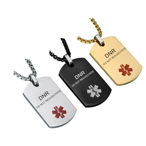 3Pcs DNR Necklace Set,316L Stainless Steel Sos Emergency ICE Customized DNR Medical Alert ID Dog Tag Pendant Caduceus necklace for Men Women,Do Not Resuscitate