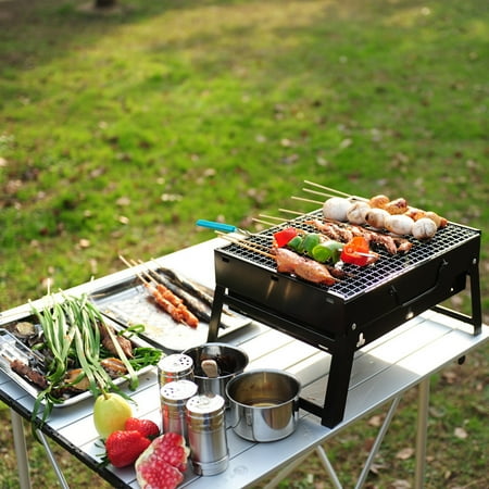 Wood Bbq Grills Black BBQ Portable Folding Barbecue Stove Garden Party Outdoor Camping Picnic Stove Wood Charcoal Grill Box ()