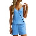 thumbnail image 2 of Women's Two-Piece Suspender Decorative Button And Shorts Casual Summer Set, 2 of 7