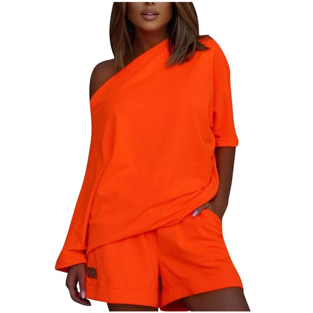 AherBiu Short Jumpsuits for Women Summer Casual Loose Short Sleeve Rompers One-Shoulder Sweat Overalls