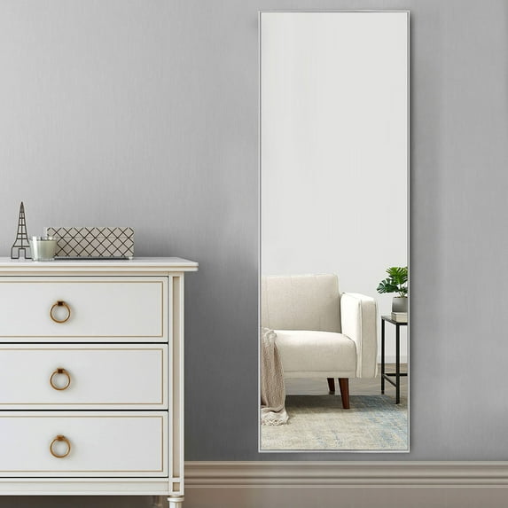 Full Length Floor Mirror Wall Mounted Rectangle Silver 65"x22"