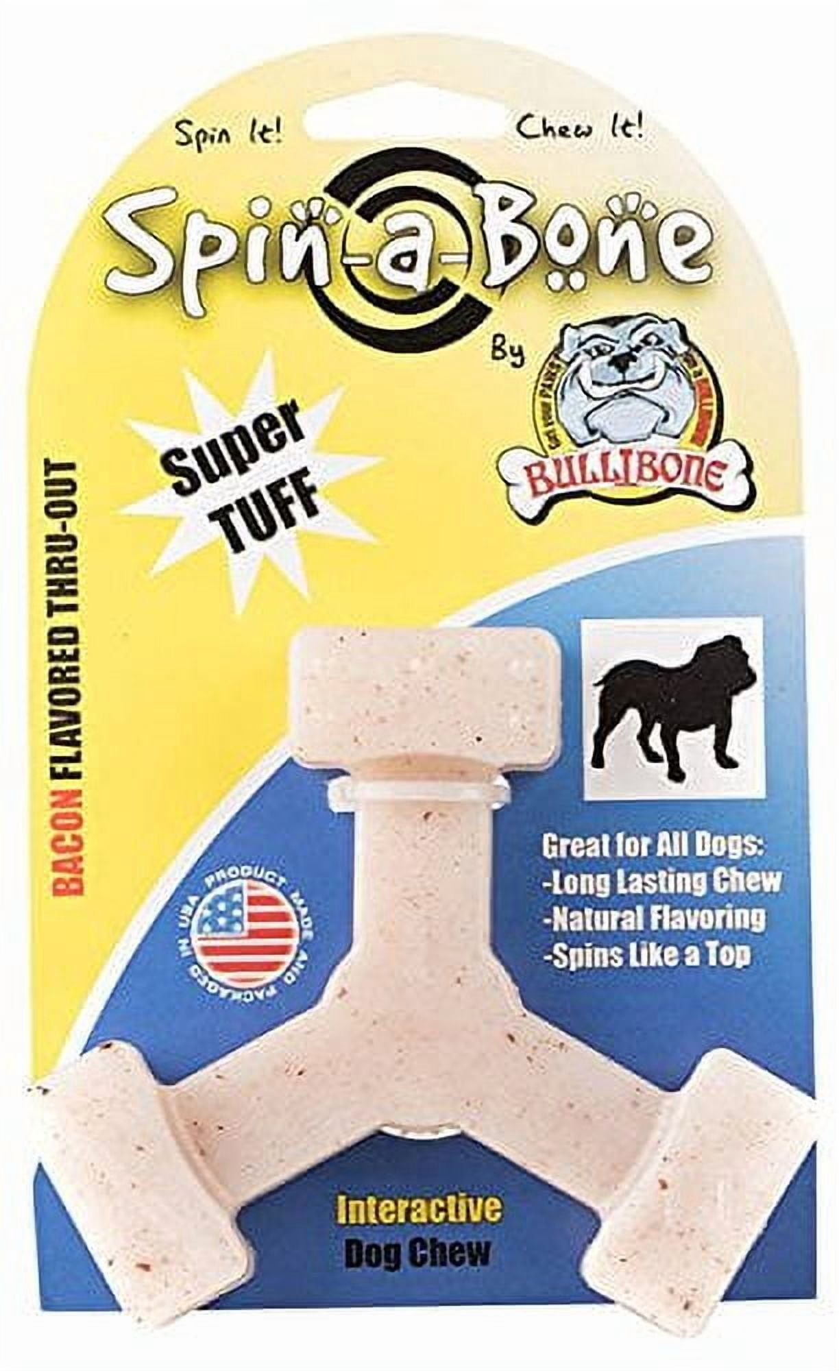 (4 pack) Bullibone Spin-a-Bone Dog Chew Toy for Dental Health with Bacon Flavor