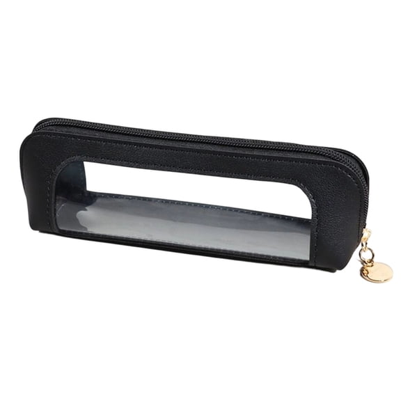 zhonghuaying 1 Pack Transparent Window Cosmetic Pouch Zippered Beauty Storage Bag Portable Travel Makeup Organizer with Multiple Solid Color Selections Black