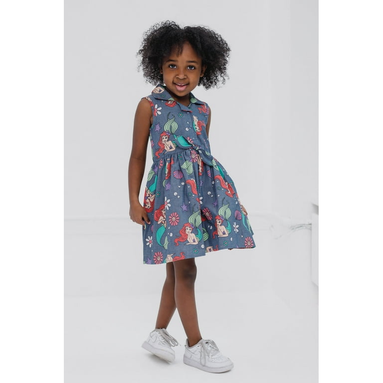 ariel skater dress Disney Princess Ariel Floral Big Girls Chambray Skater Dress Blue / Little Mermaid 10-12