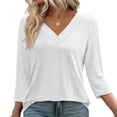thumbnail image 7 of Kukoosong Women's Solid Color Casual V-Neck Three Quarter Sleeve Crop Top Pull-On Active Fit Fashion Comfortable Breathable Blouse, 7 of 7