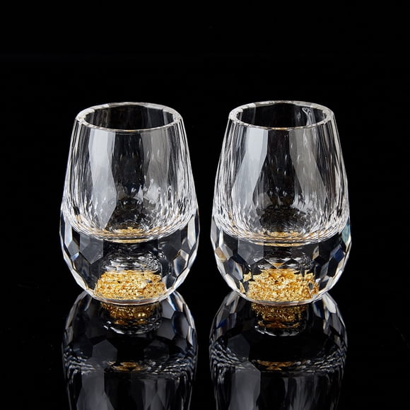 Gafas de chupito DUJUST Diamond Crystal con hoja de oro de 24 quilates, 45 ml, 2 unidades