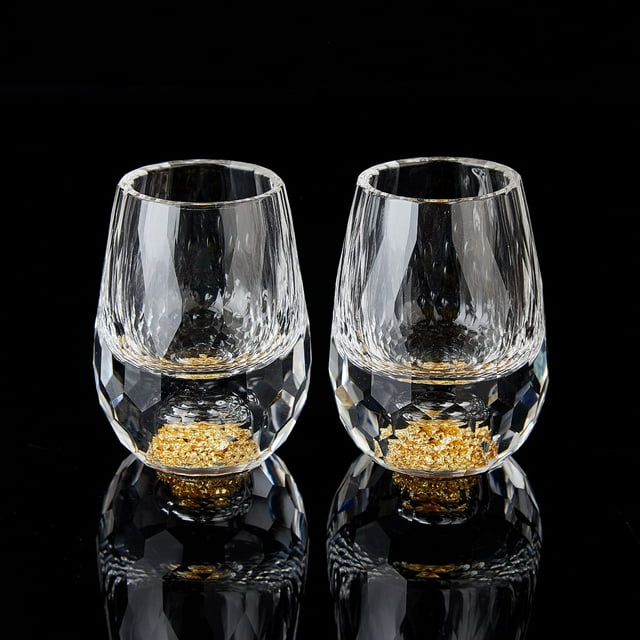 Gafas de chupito DUJUST Diamond Crystal con hoja de oro de 24 quilates, 45 ml, 2 unidades