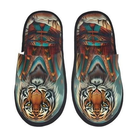 

Sikiie Pond Meditating Tiger Fuzzy Slip-on Slippers Warm Cozy Soft Lightweight Memory Foam Indoor House ShoesLarge
