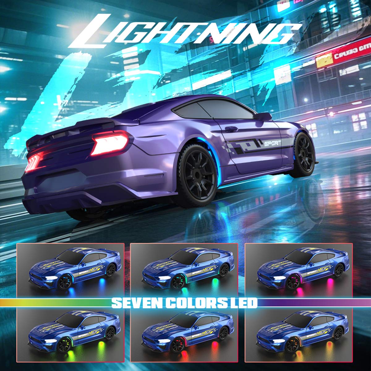 1/43 Scale Full-Proportional Mini Electric RC Drift Racing Car Model, 2.4G 15KM/H TOP Speed Vehicle with LED Lights(RTR /Purple)