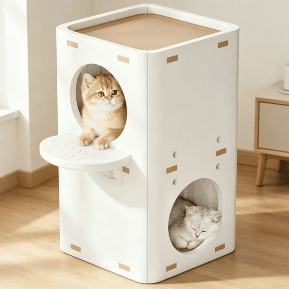 XF XINFENG 2-Storey Cat House HDPE Cat Tower with Jumping Platform, Easy to Assemble & Clean Multi Level Cat Condo with Hideaway Cave, Indoor Outdoor Cat Shelter for Small Cats.