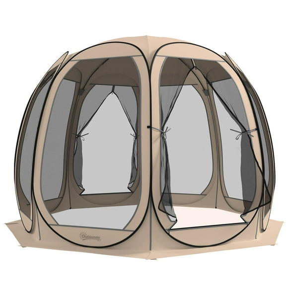 Outsunny 11' x 11.5' Screen Tent, Pop Up Gazebo with 2 Doors, Beige